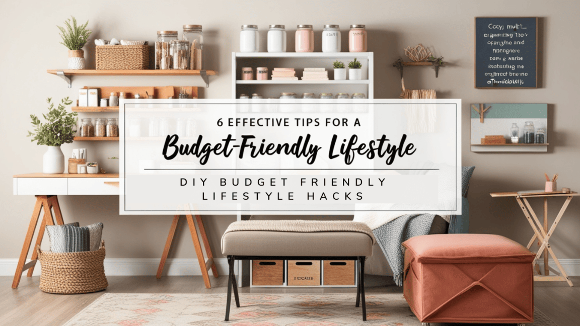 A cozy and stylish living room showcasing DIY budget-friendly home decor ideas with organized shelves, minimalistic furniture, and creative storage solutions.