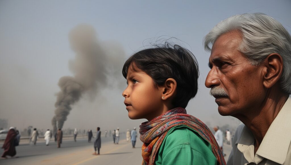 Children and the elderly wearing masks in Punjab to protect against smog, which increases respiratory issues, cardiovascular risks, and weakens immunity, especially in vulnerable populations.