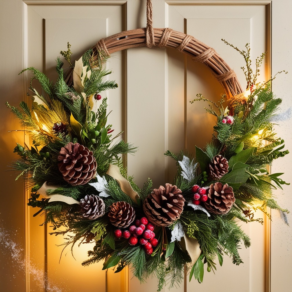 Natural Christmas rattan wreath garland decoration, perfect for holiday crafts and eco-friendly Christmas décor.