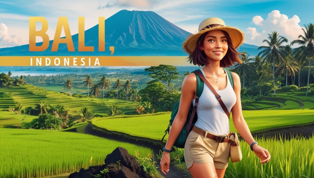 mage Description:
A serene scene of a solo female traveler in Bali, surrounded by lush green rice terraces and vibrant cultural elements, showcasing why it’s one of the best destinations for solo female travelers in Asia.