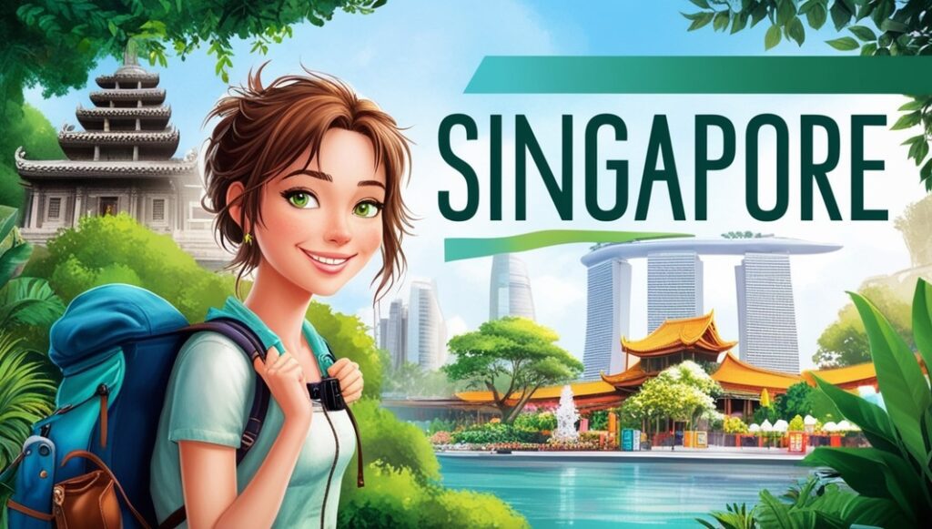 Solo female traveler exploring Singapore's modern skyline, lush green spaces, and vibrant cultural spots, showcasing why it’s one of the best destinations for solo female travelers in Asia.