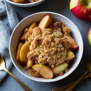 Easy Gluten-Free Apple Crumble with spiced apples and buttery oat topping served in a baking dish, perfect for any occasion.