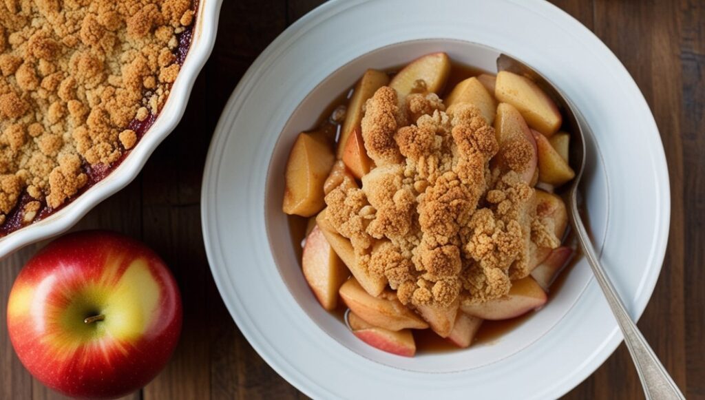 A serving of Easy Gluten-Free Apple Crumble with tender spiced apples and a golden, crispy oat topping, perfect for any occasion.